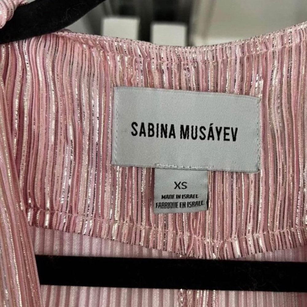 Sabina Musayev Blush Pink Metallic Pleated Top